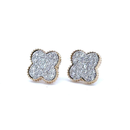 14K Gold Two-Tone Diamond Quatrefoil Earrings