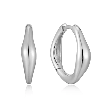 Silver Wave Huggie Hoop Earrings