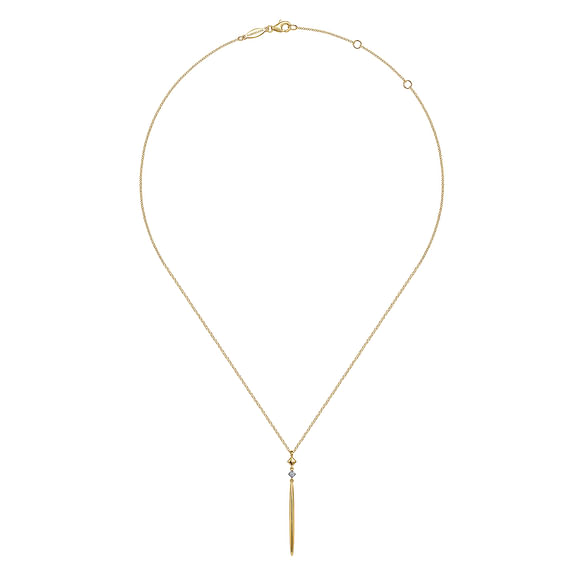 14K Yellow Gold Diamond Pendant Drop Necklace