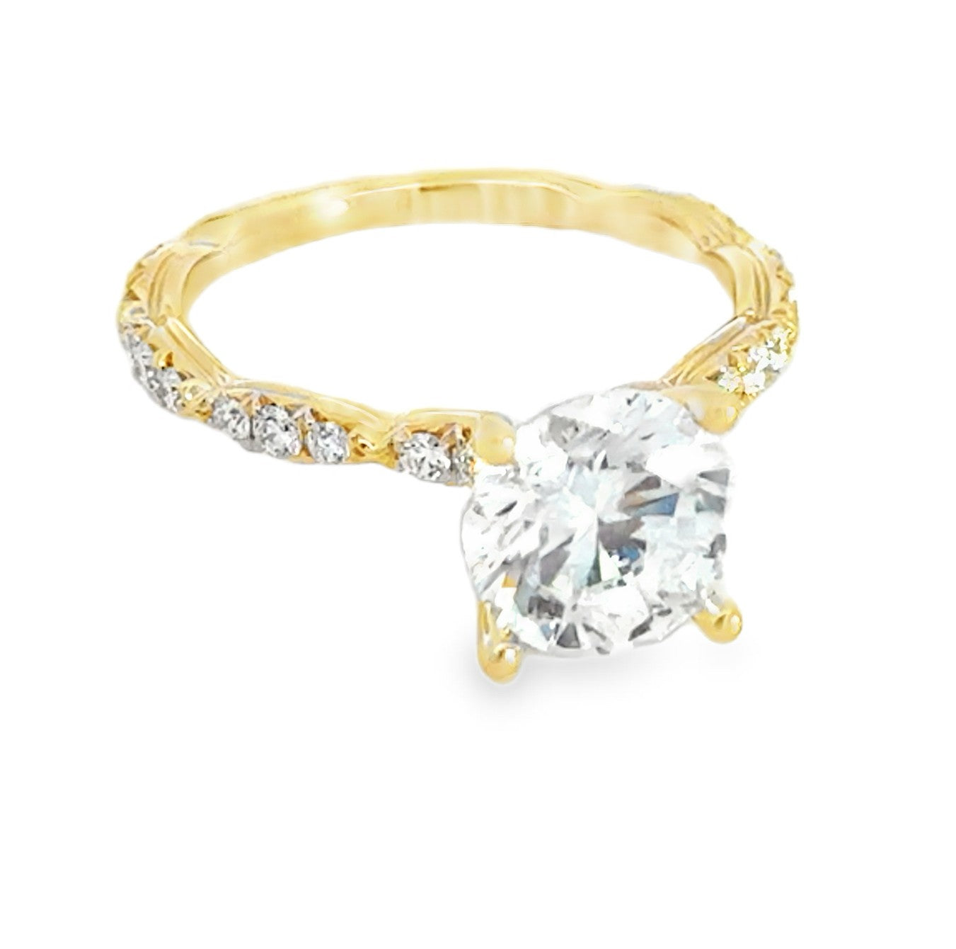 14K Round Cut Diamond Engagement Ring with Diamond Studded Band