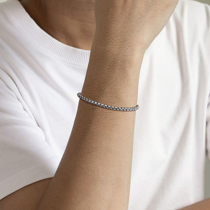Sterling Silver Solid Mens Round Box Chain Bracelet