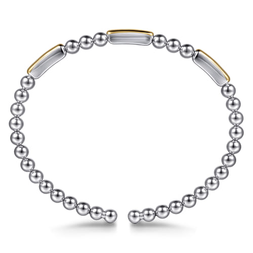 14K Yellow Gold and Sterling Silver Three Station Bar Bujukan Bangle Bracelet