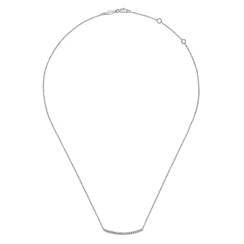 14K White Gold Diamond Pave Curved Bar Necklace