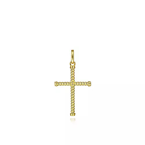 14K Yellow Gold Twisted Rope Cross Pendant