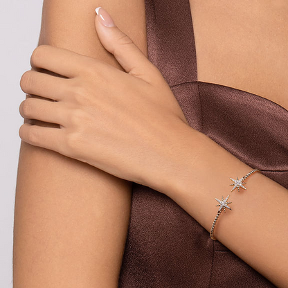 14K Yellow Gold Bujukan and Diamond Starburst Open Bangle Bracelet