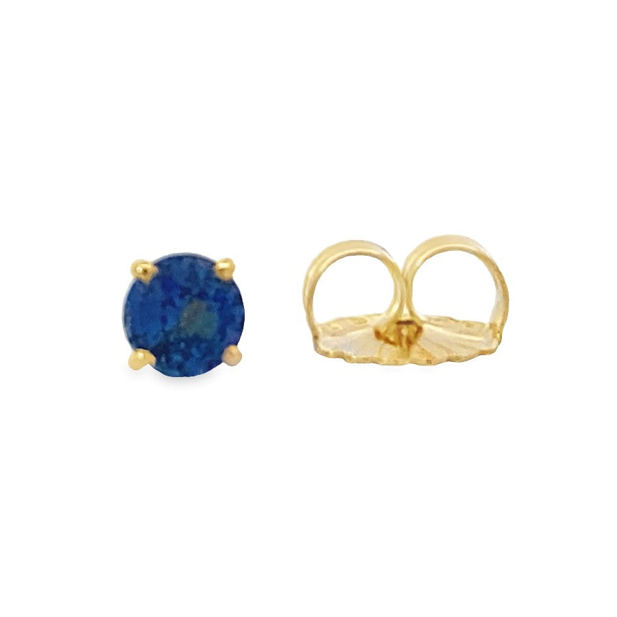 14K Yellow Gold Blue Sapphire Stud Earrings