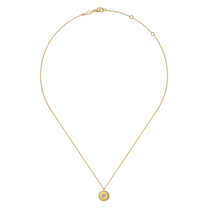 14K Yellow Gold Bujukan Medallion Necklace with Starburst Diamond Center