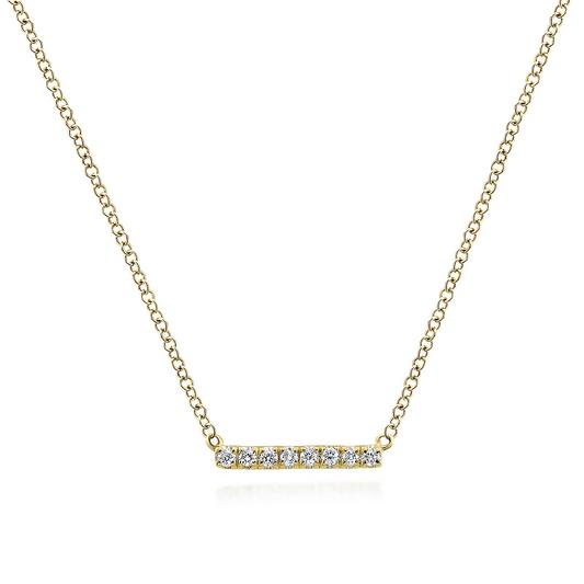 14K Yellow Gold Petite Pave Diamond Bar Necklace