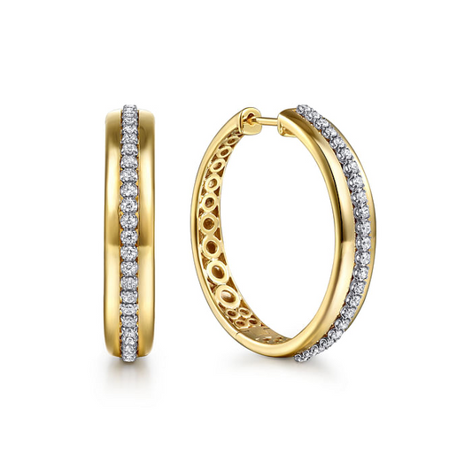 14K White and Yellow Gold Diamond Classic Hoop Earrings