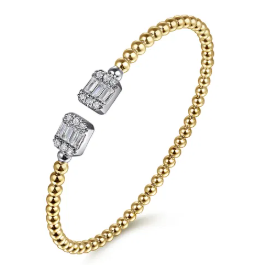 14K White and Yellow Gold Baguette and Round Rectangular Bujukan Bangle