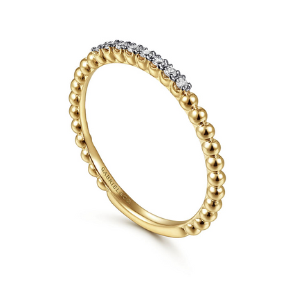 14K Yellow Gold Bujukan Bead and Diamond Stackable Ring