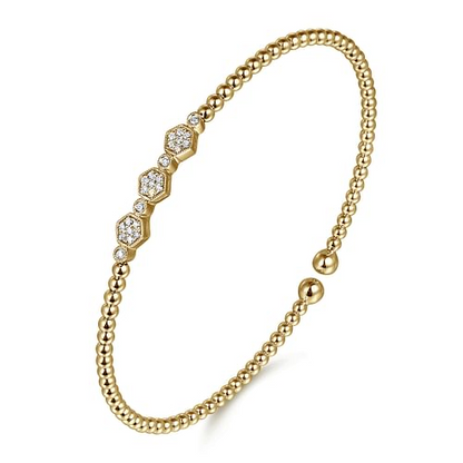 14K Yellow Gold Bujukan Bead and Hexagon Cluster Diamond Bangle