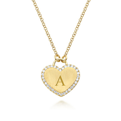 14K Yellow Gold Diamond Halo Heart Pendant Necklace