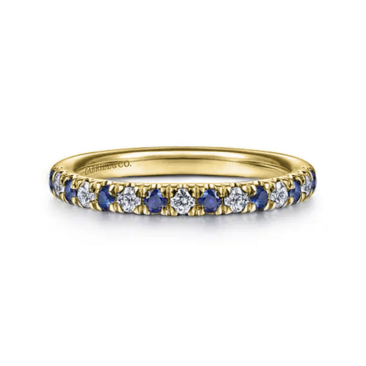 14K Yellow Gold 15 Stone Diamond and Sapphire Anniversary Band
