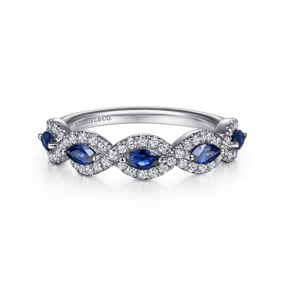 Gabriel & Co | 14K White Gold Diamond and Sapphire Twisted Ring