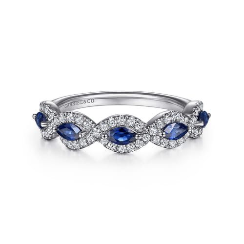 Gabriel & Co | 14K White Gold Diamond and Sapphire Twisted Ring