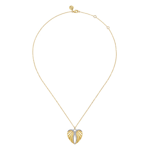 14K White and Yellow Gold Diamond Heart Angel Wing Pendant Necklace – Contemporary Collection (.18 CTW)