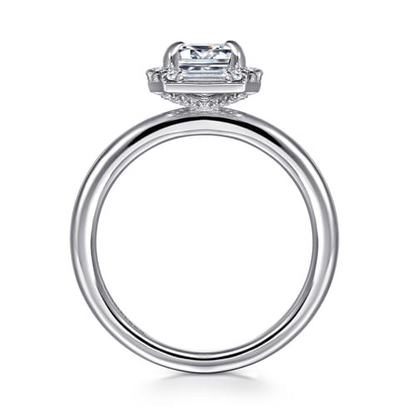 14K White Gold Emerald Solitaire Engagement Ring Mounting