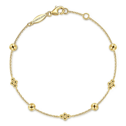 14K Yellow Gold Bujukan Beads Station Bracelet