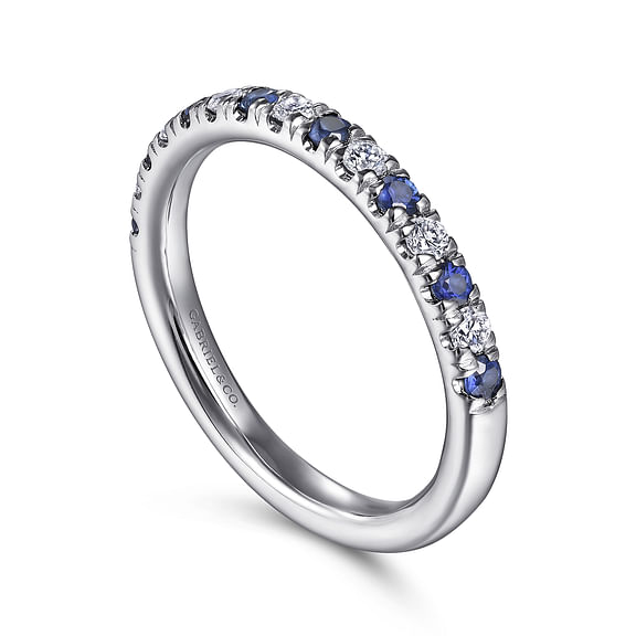 14K White Gold 15 Stone Diamond and Sapphire Anniversary Band