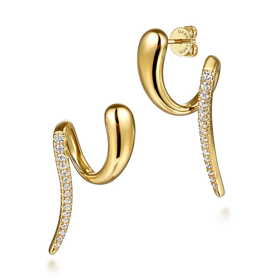 14K Yellow Gold Diamond Stud Drop Earrings