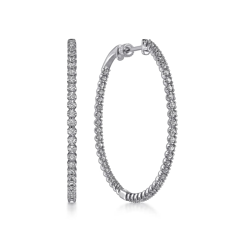 14K White Gold 40mm Diamond Inside Out Hoop Earrings