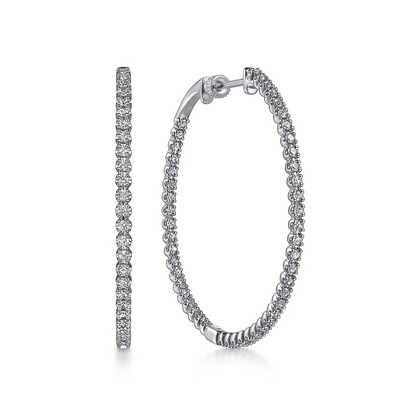 14K White Gold 40mm Diamond Inside Out Hoop Earrings