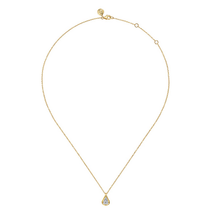 14K White and Yellow Gold Diamond Teardrop Pendant Necklace