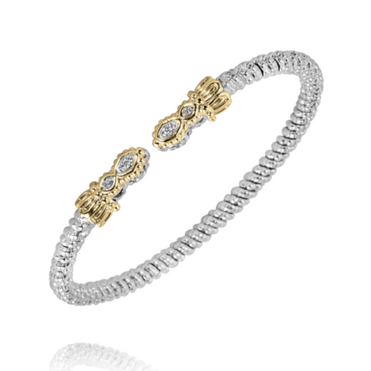 14K Yellow Gold and Sterling Silver Diamond Bangle Bracelet