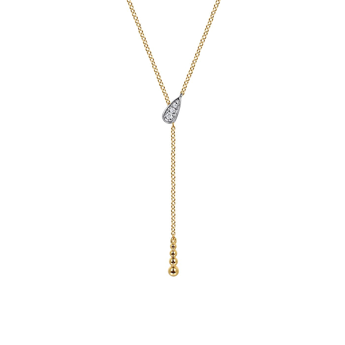 14K White Yellow Gold Bujukan And Diamond Y Necklace