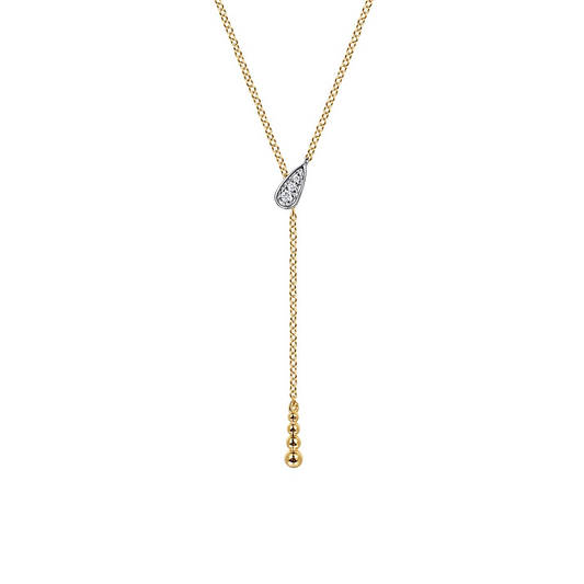 14K White Yellow Gold Bujukan And Diamond Y Necklace