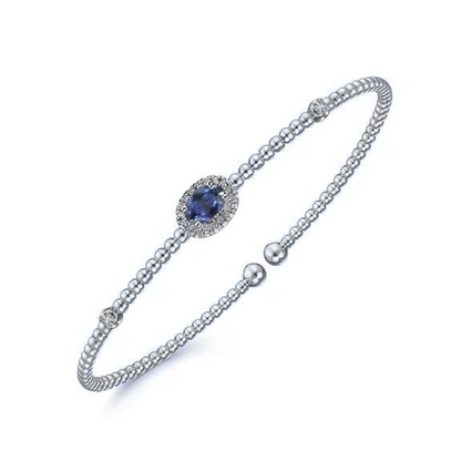 14K White Gold Diamond and Sapphire Bangle