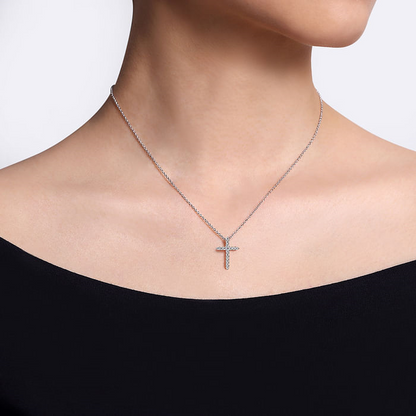 14K White Gold Diamond Cross Pendant Necklace