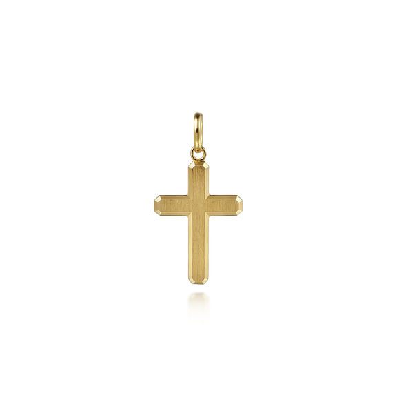 14K Yellow Gold Brushed Finish Cross Pendant