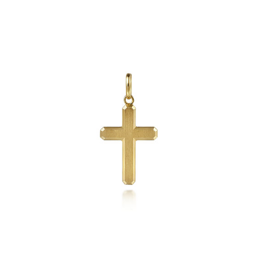 14K Yellow Gold Brushed Finish Cross Pendant