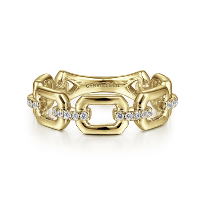 Gabriel & Co | 14K Yellow Gold Chain Link Stackable Ring Band with Diamond Connectors