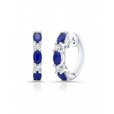 Precious Collection Oval Shaped Blue Sapphire Huggie Earrings Style