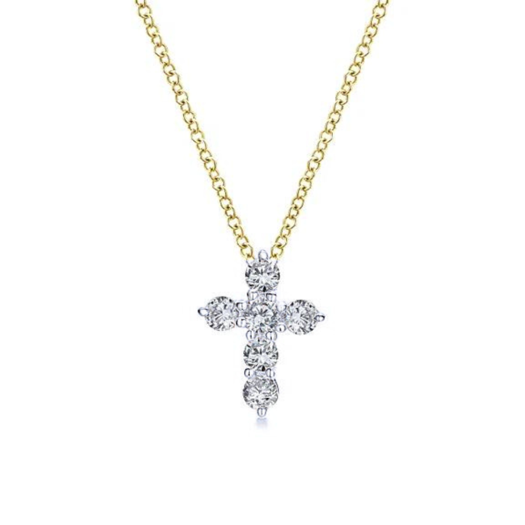 14K White-Yellow Gold Diamond Cross Pendant Necklace