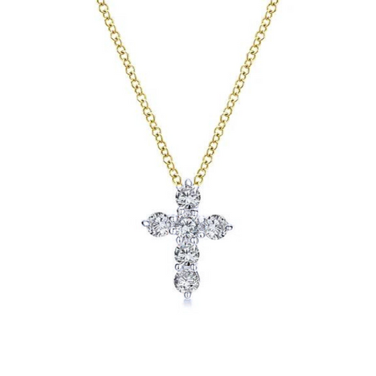 14K White-Yellow Gold Diamond Cross Pendant Necklace