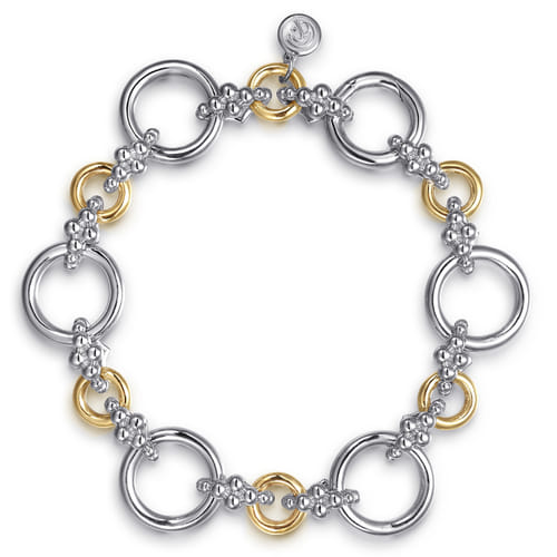 14K Yellow Gold and Sterling Silver Bujukan Hollow Tube Link Chain Bracelet
