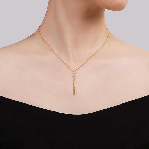 14K Yellow Gold Diamond Pendant Drop Necklace