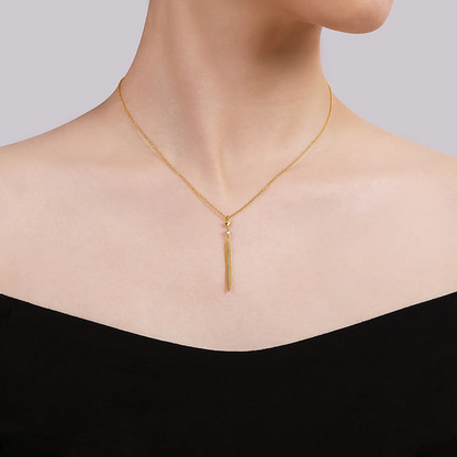 14K Yellow Gold Diamond Pendant Drop Necklace