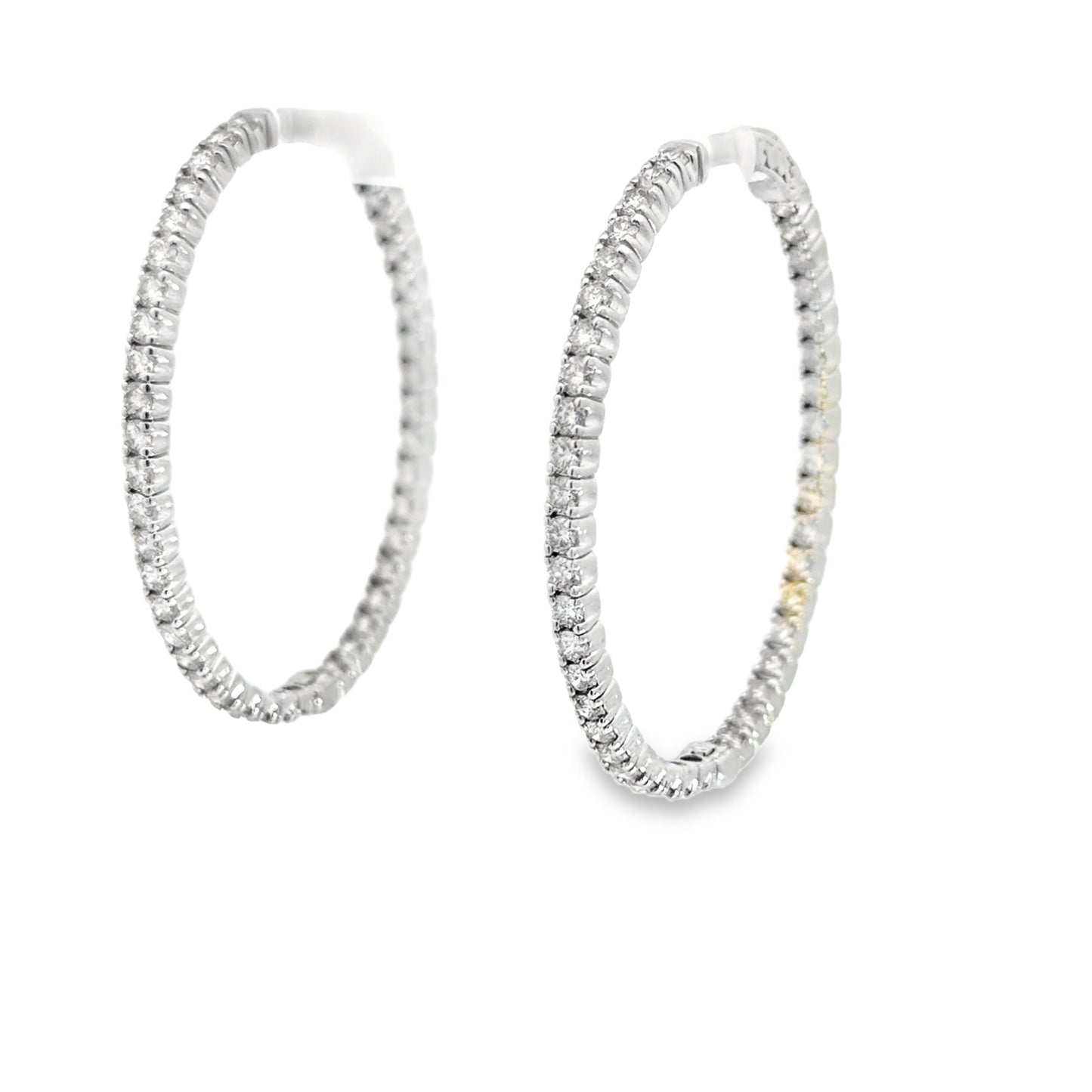 14K White Gold Diamond Inside-Out Hoops - 5.09 Carats