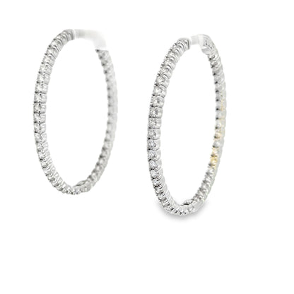 14K White Gold Diamond Inside-Out Hoops - 5.09 Carats