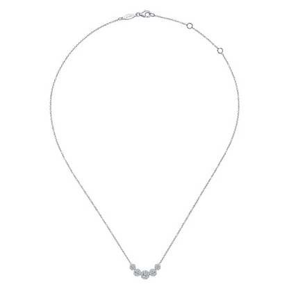 14K White Gold Round Diamond Halo Bar Necklace