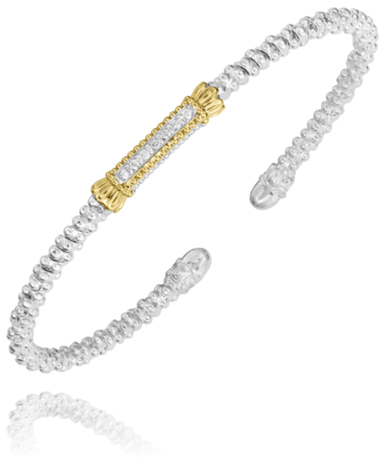 14K Yellow Gold and Sterling Silver Diamond Bangle Bracelet