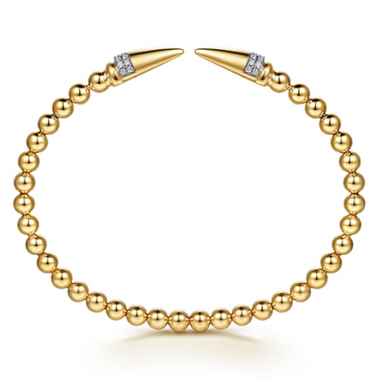 14K Yellow Gold Bujukan Diamond Spike Open Bangle Bracelet (.19 CTW)