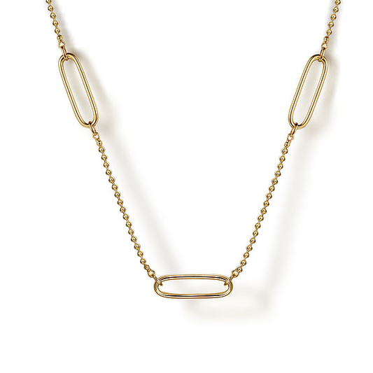 14K Yellow Plain Gold Bujukan and Link Station Necklace