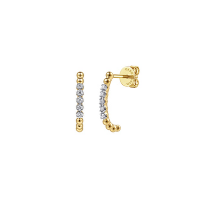 14K Yellow Gold Diamond Bujukan Buttercup J Hoop Earrings (.04 CTW)