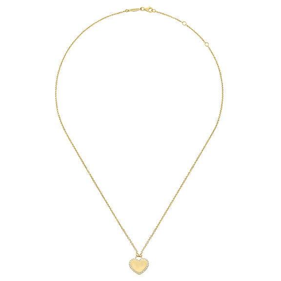 14K Yellow Gold Diamond Halo Heart Pendant Necklace